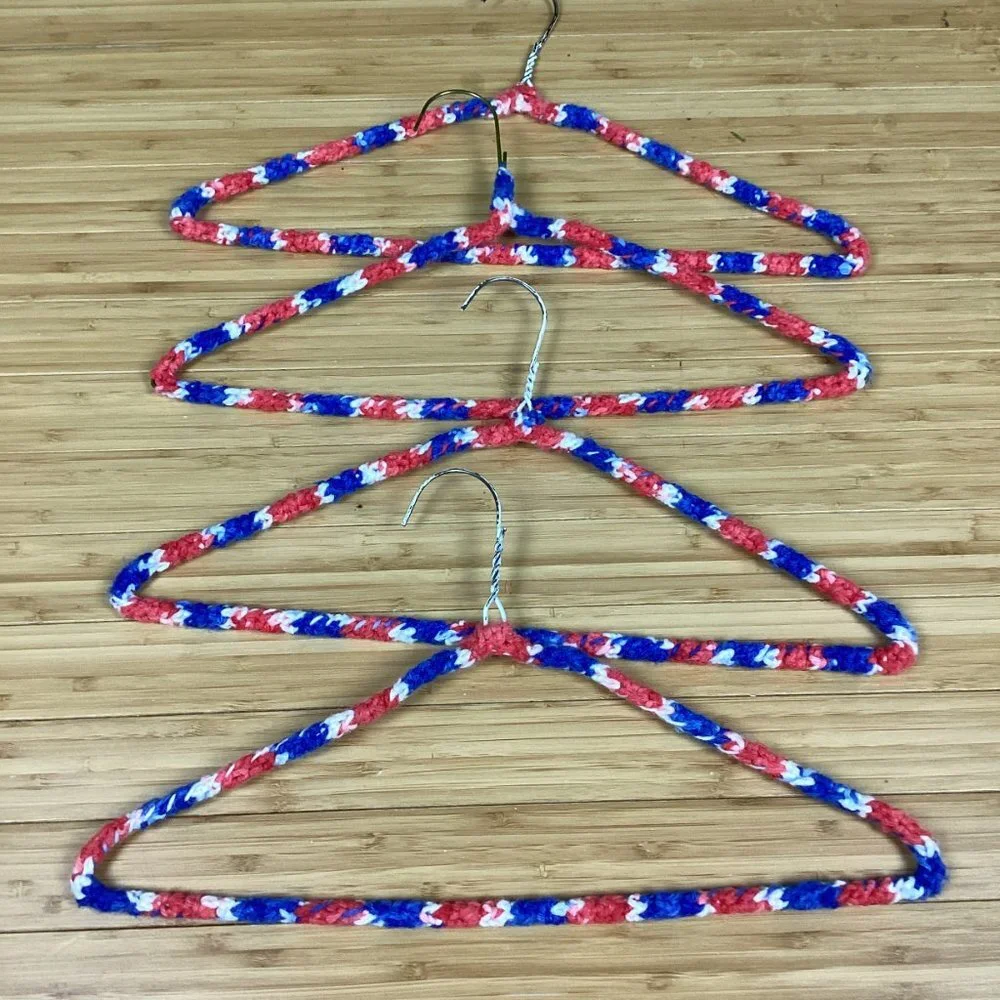 Vintage 1970s Set of 7 Crocheted Wire Hangers